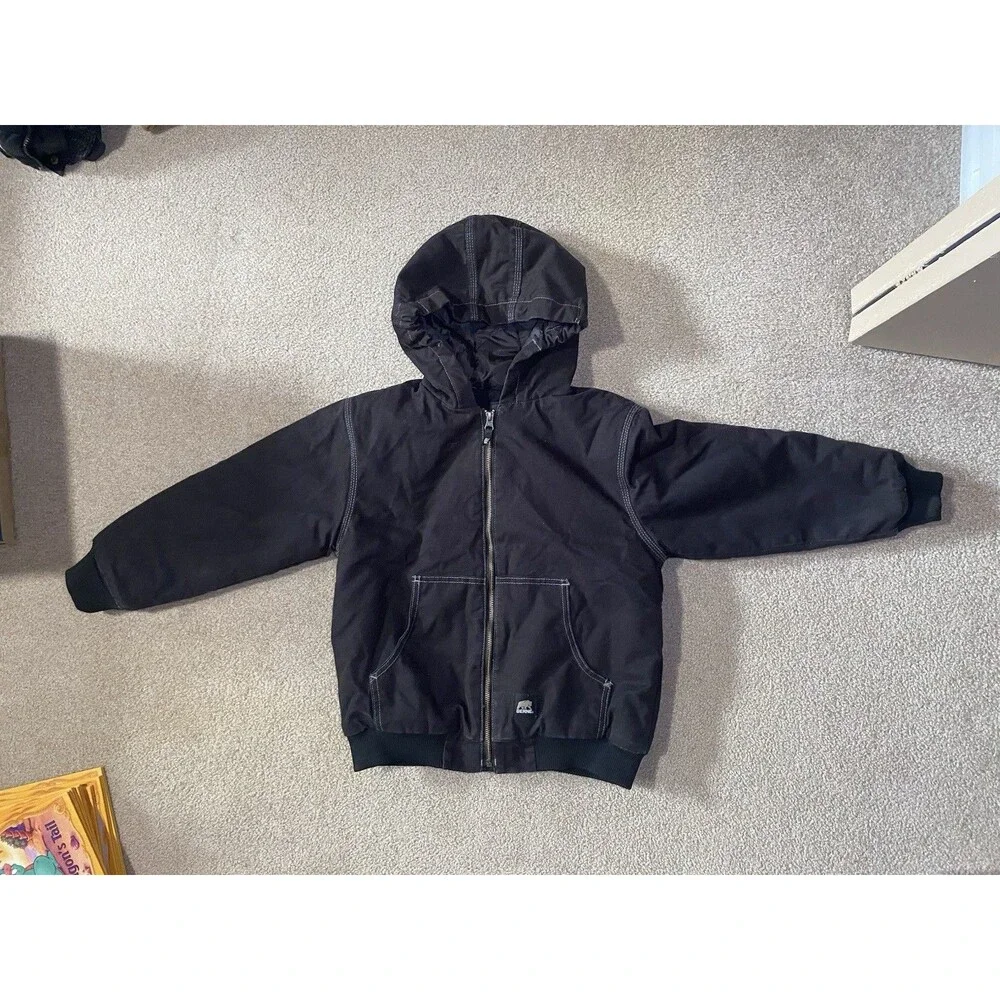 Berne Workwear Youth Medium 10/12 Black Hooded Duck Canvas Jacket